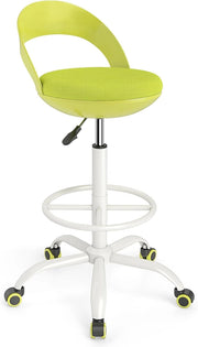 Sedia da ufficio con 5 ruote, altezza regolabile da 70 a 82 cm, sgabello da lavoro con schienale basso, poggiapiedi rotondo, senza braccioli, sgabello ergonomico per ufficio, studio, verde