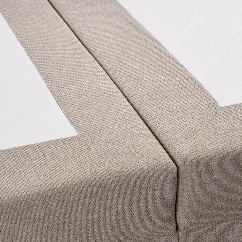 Letto matrimoniale con contenitore rivestito in tessuto beige chiaro 160 x 200 cm contenitore sollevabile con testiera idrorepellente