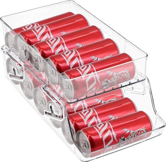 Organizzatore del frigorifero, dispensatore di lattine, frigorifero 2 livelli, contenitore pieghevole per lattine, contenitore per bicchieri da 250 ml/330 ml per lattine di birra e soda