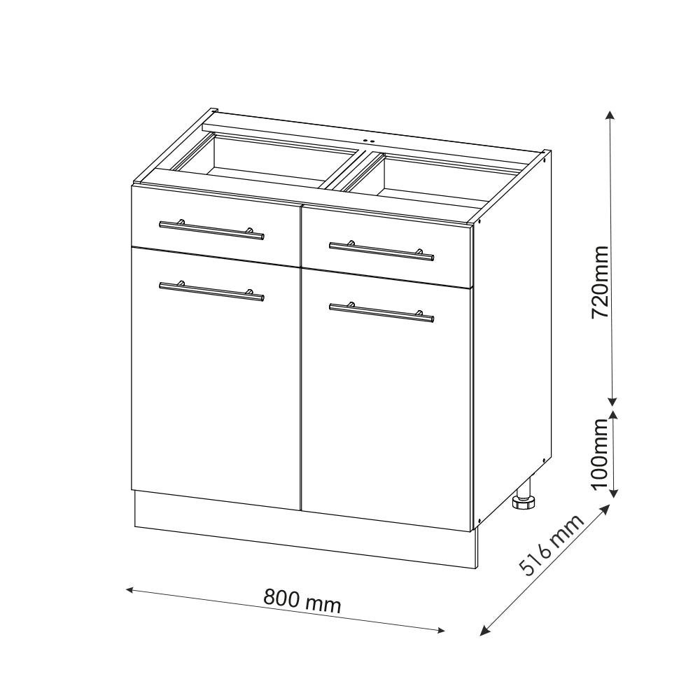Vicco Mobiletto base per cucina Antracite lucido 80 cm con cassetto, senza piano di lavoro