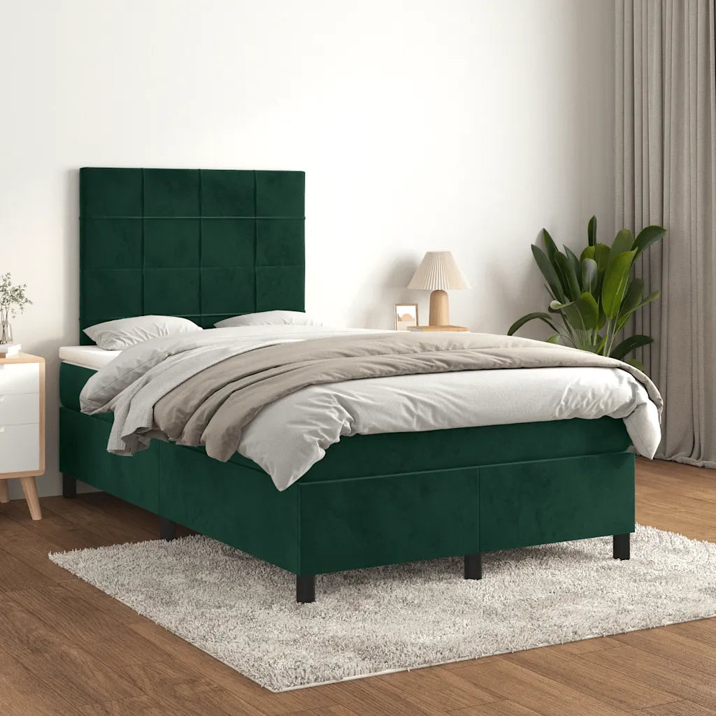 Giroletto a Molle con Materasso Verde Scuro 120x190 cm Velluto