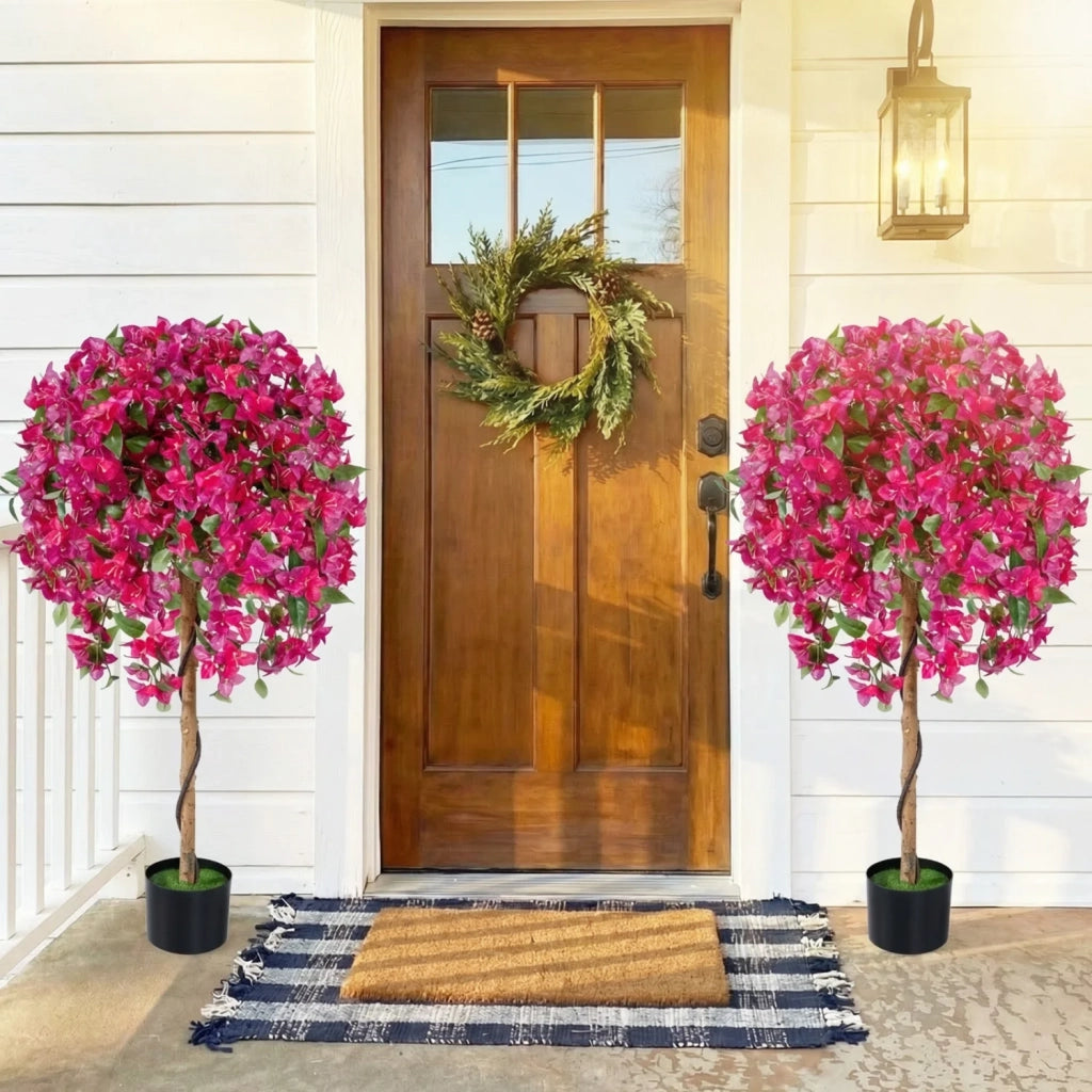 Set da 2 piante artificiali di azalea con fiori realistici e vaso zavorrato per decorazione casa e ufficio