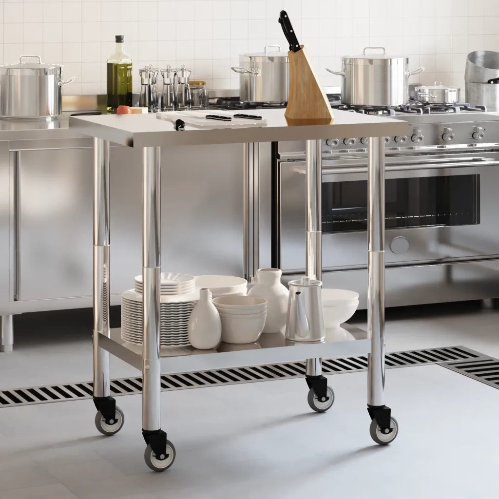 Tavolo da Lavoro Cucina con Ruote 82,5x55x85 cm in Acciaio Inox CFW8527361