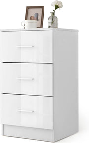 Cassettiera a 3 Cassetti, Comodino Cassettiera in legno, Comodino Moderno con Cassetti per Soggiorno, Camera da Letto, Corridoio, Ufficio, 37 x 34 x 66,5 cm (Bianco, 1Pezzo)