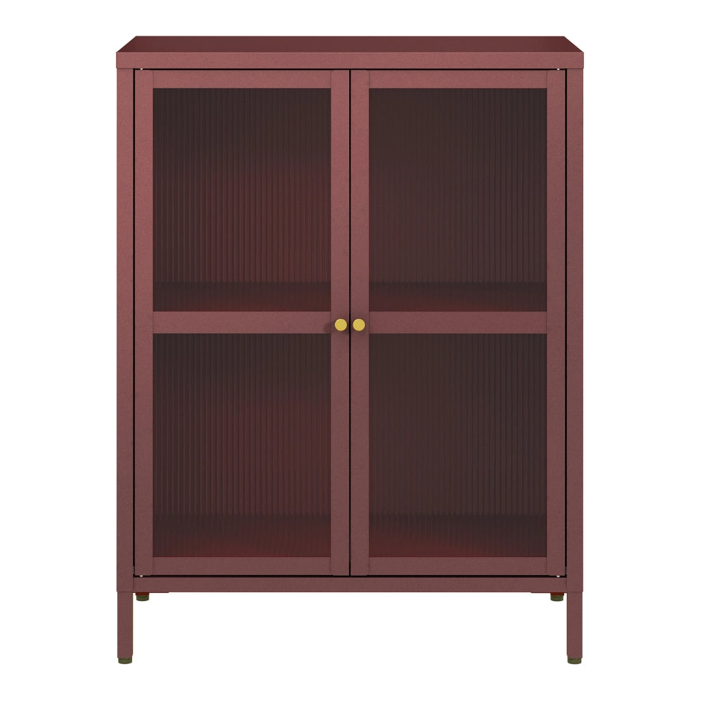 Credenza Säkylä Comò con Ante in Vetro Scanalato 84x64x35 cm Rosso Vino [en.casa]