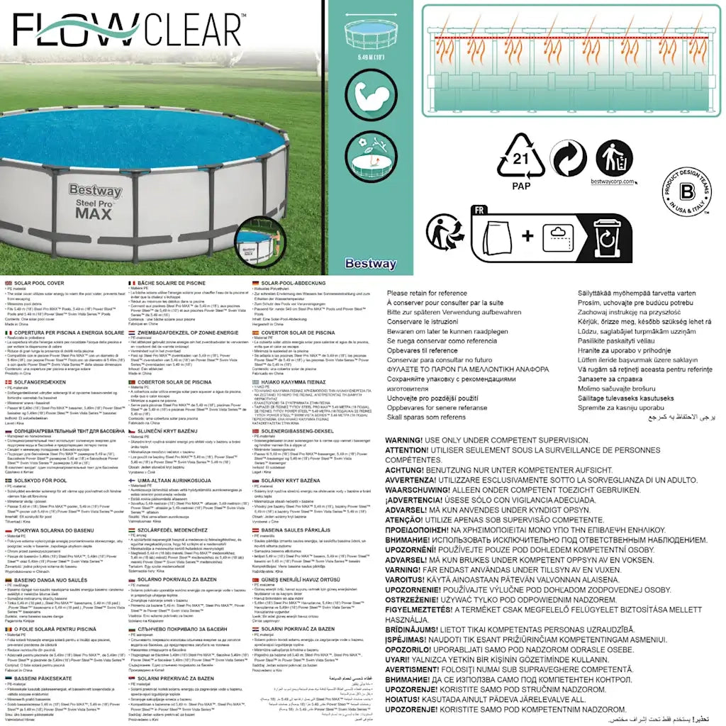 Bestway Copertura Solare per Piscina Flowclear 549 cm 3202482