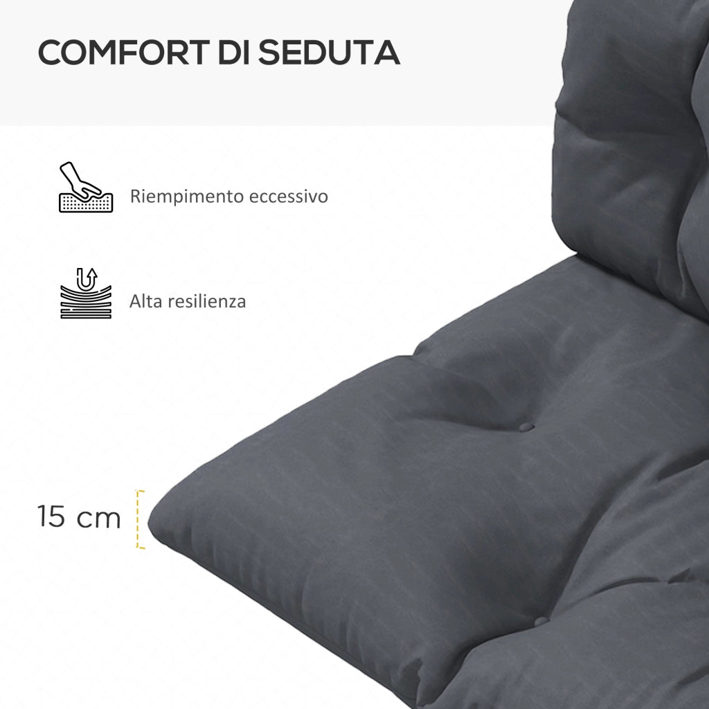 Set 2 Pezzi Cuscini da Giardino per Divani e Pallet in Poliestere con Imbottitura Spessa, Grigio Carbone