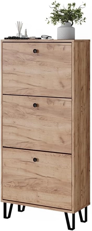 Scarpiera Siri, Quercia dorata, 60 x 130 cm con 3 cassetti incernierati