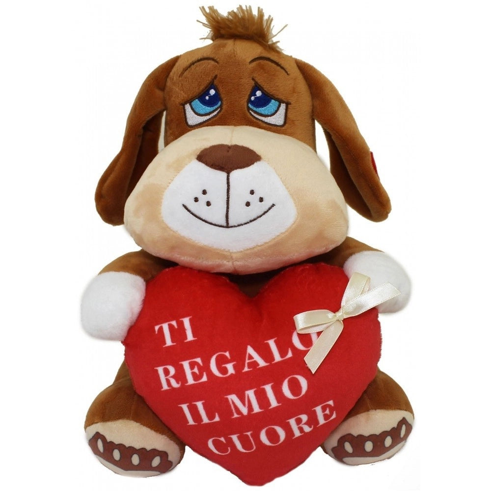 Trade Shop - Cane Peluche 25 Cm Pupazzo Con Cuore Scritta "ti Regalo Il Mio Cuore" 67761 -