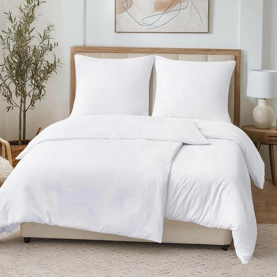 Set di lenzuola da letto 4 pezzi 135 x 200 cm con chiusura a righello, coperte da letto 2 + 2 cuscini 80 x 80 cm, Bianco, 135 x 200 cm