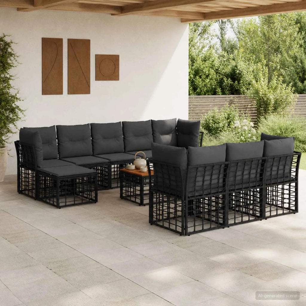 Set di divani da esterno 11 pz Nero e Grigio scuro Poliestere 3437571