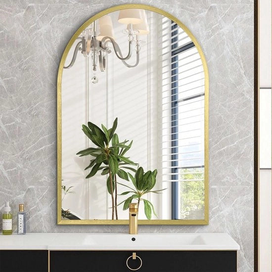 Specchio da bagno curvo, cornice metallica, specchio da toeletta, specchio decorativo curvo per soggiorno, camera da letto, ingresso, 50 x 70 cm