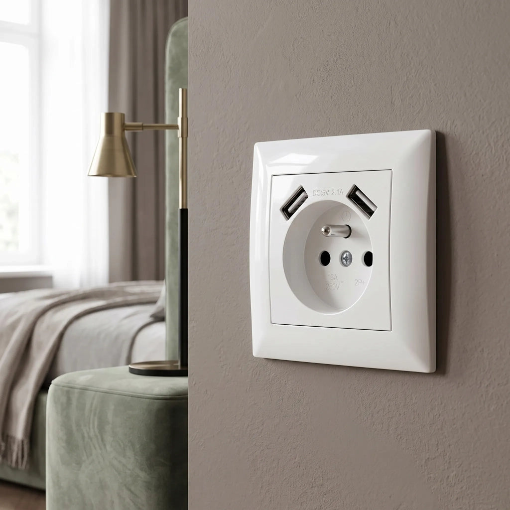 Presa Singola Con Messa A Terra + 2x Usb-a Oste Jnh003-g White