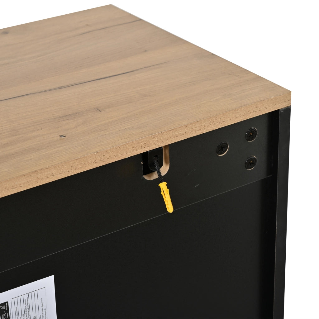 Mobile ingresso con 2 scarpiere; 1 cassetto e specchio - per ingresso - in MDF e truciolato - 156×36×176 cm - naturale e nero