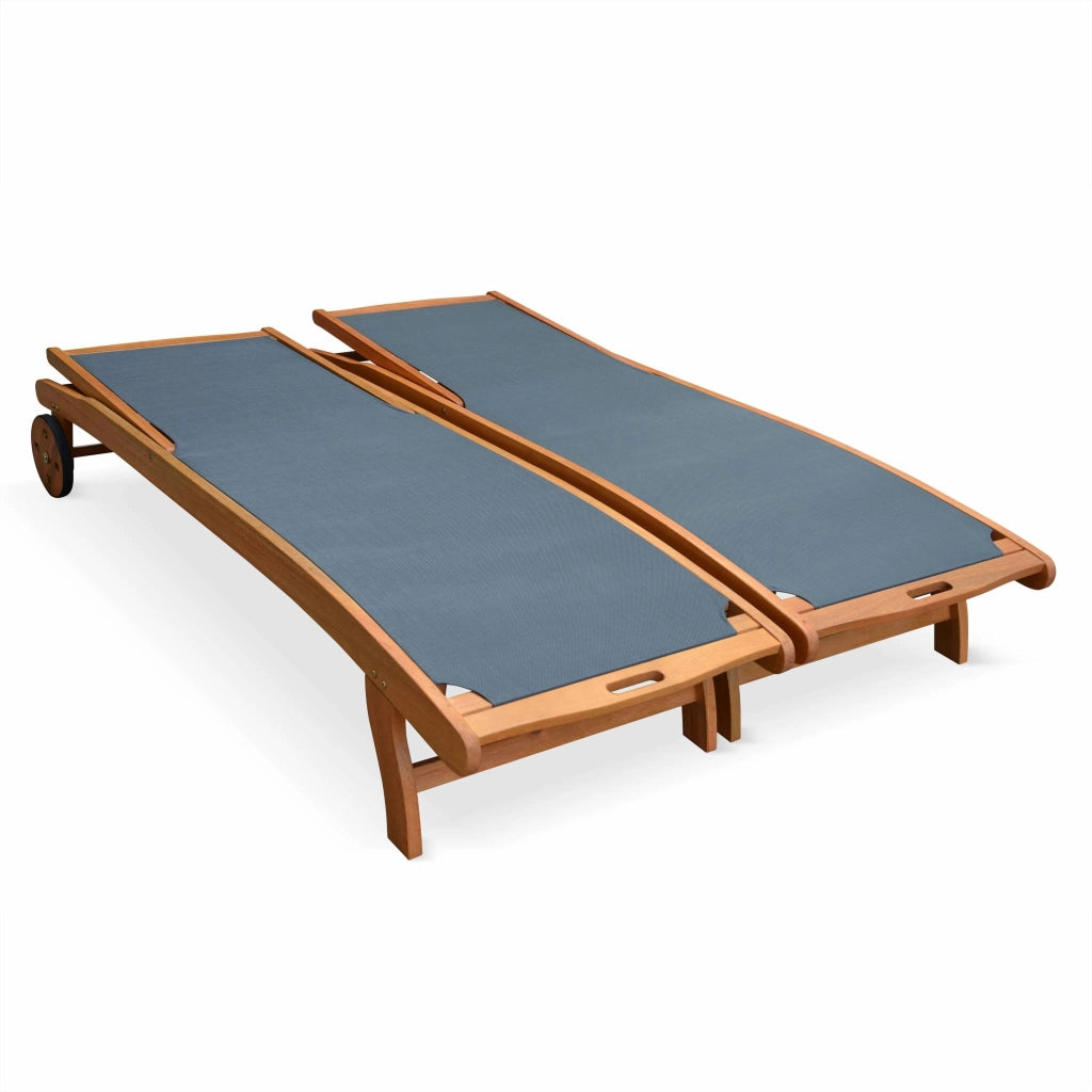 Set 2 lettini prendisole in legno multiposizione con ruote, antracite