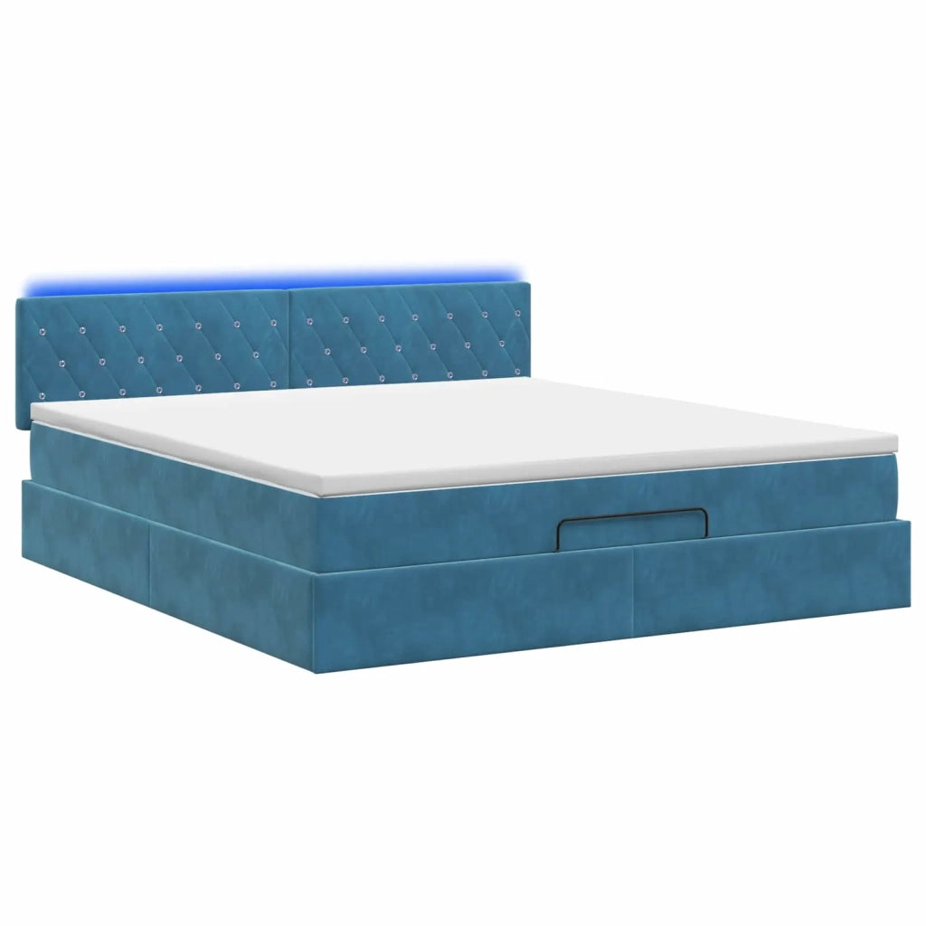 Letto Ottomano con Materasso e LED Blu scuro 180 x 200 cm 3457087