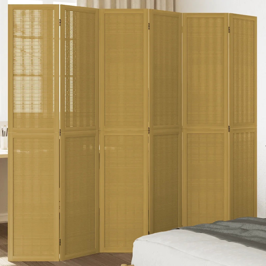 Divisorio Ambienti 6 Pannelli Marrone Legno Massello Paulownia 358827