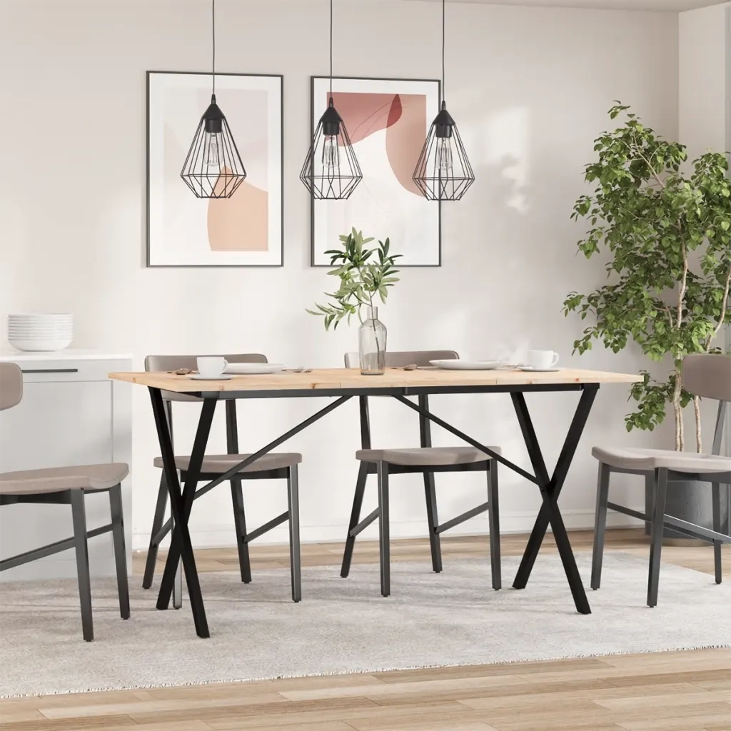 Tavolo da Pranzo Telaio a X 160x80x75 cm Legno Pino e Acciaio