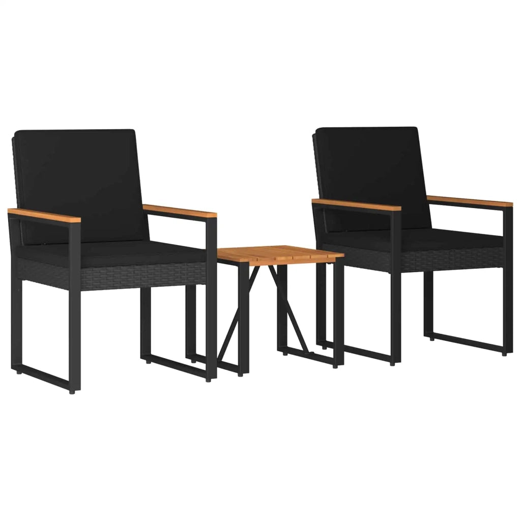 Set Mobili da Esterno con cuscino 3 pcs Nero polyrattan