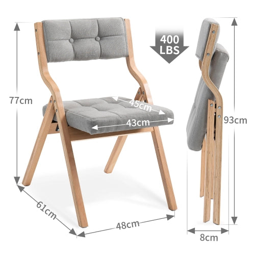 Sedie Pieghevoli Imbottite con Cuscino ¨C MINIMAL ¨C Set 2, Legno, Grigio
