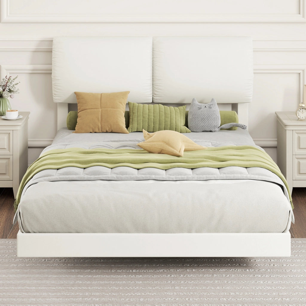 Letto Matrimoniale Imbottito con Testiera ¨C Zephmum ¨C Beige 135x190 cm Struttura Metallo