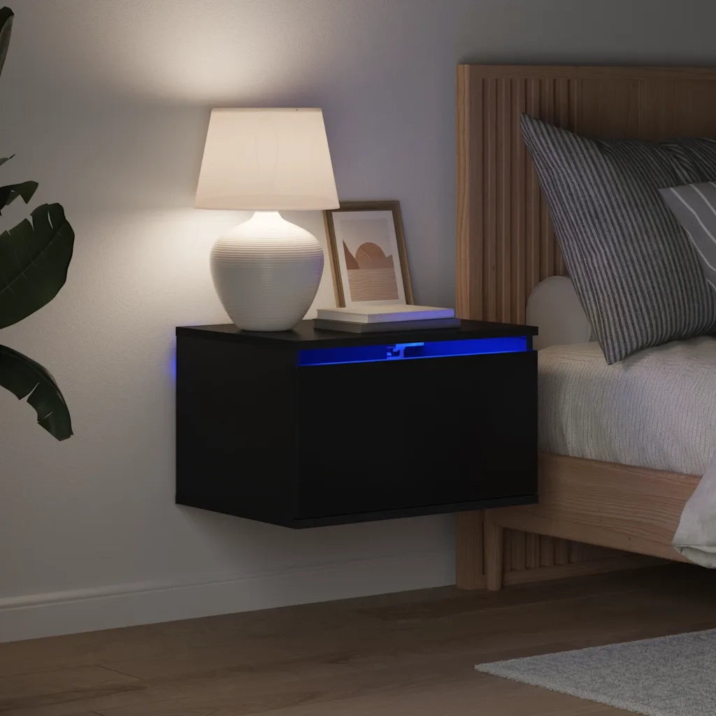 vidaXL Comodino a Parete con Luci LED Nero
