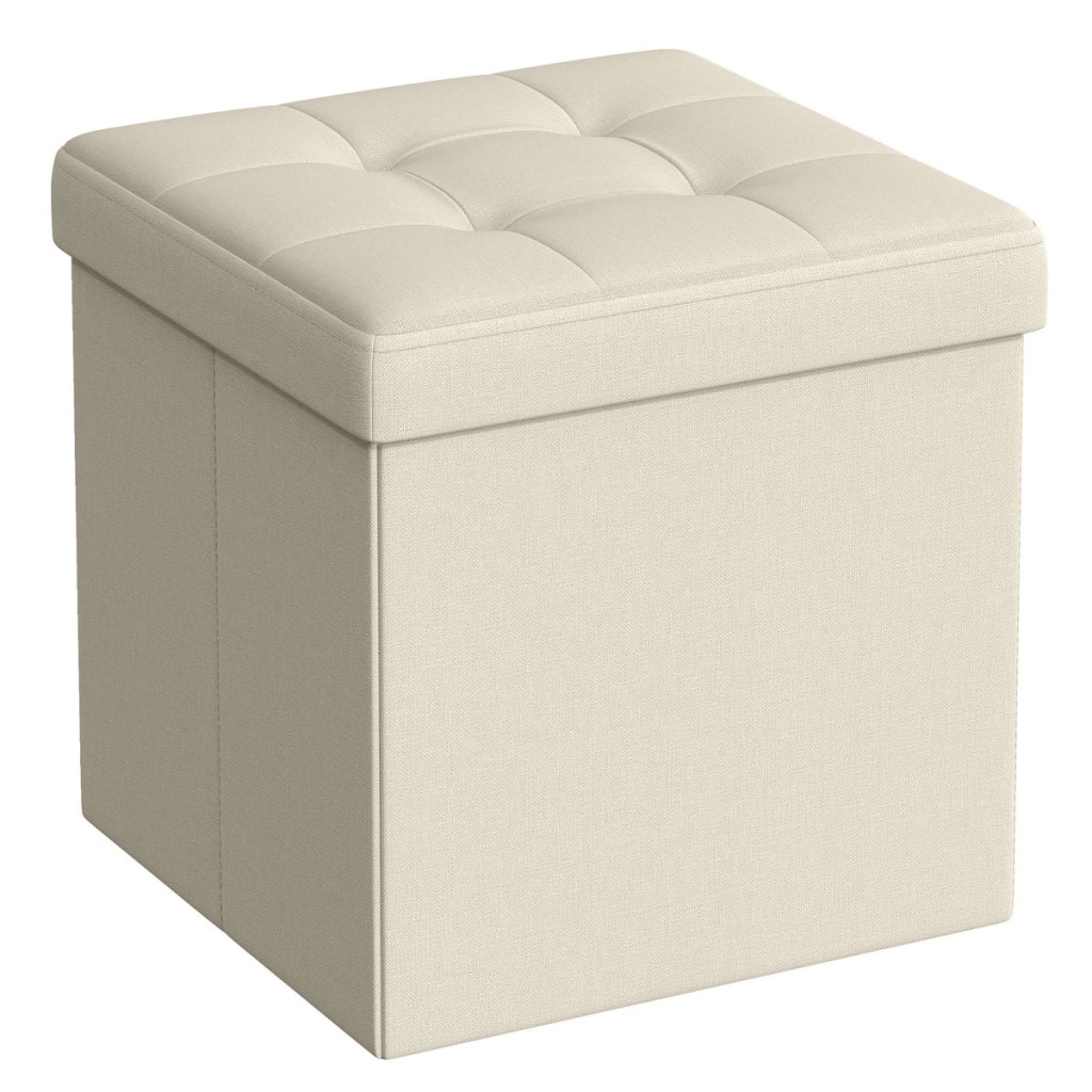 Pouf contenitore pieghevole bianco panna in simil lino