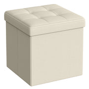 Pouf contenitore pieghevole bianco panna in simil lino