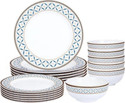 Set da servizio per 6 persone, 18-dell'insieme Combiservizio comprende piatti, piatti con disegno geometrico moderno, porcellana, grigio blu