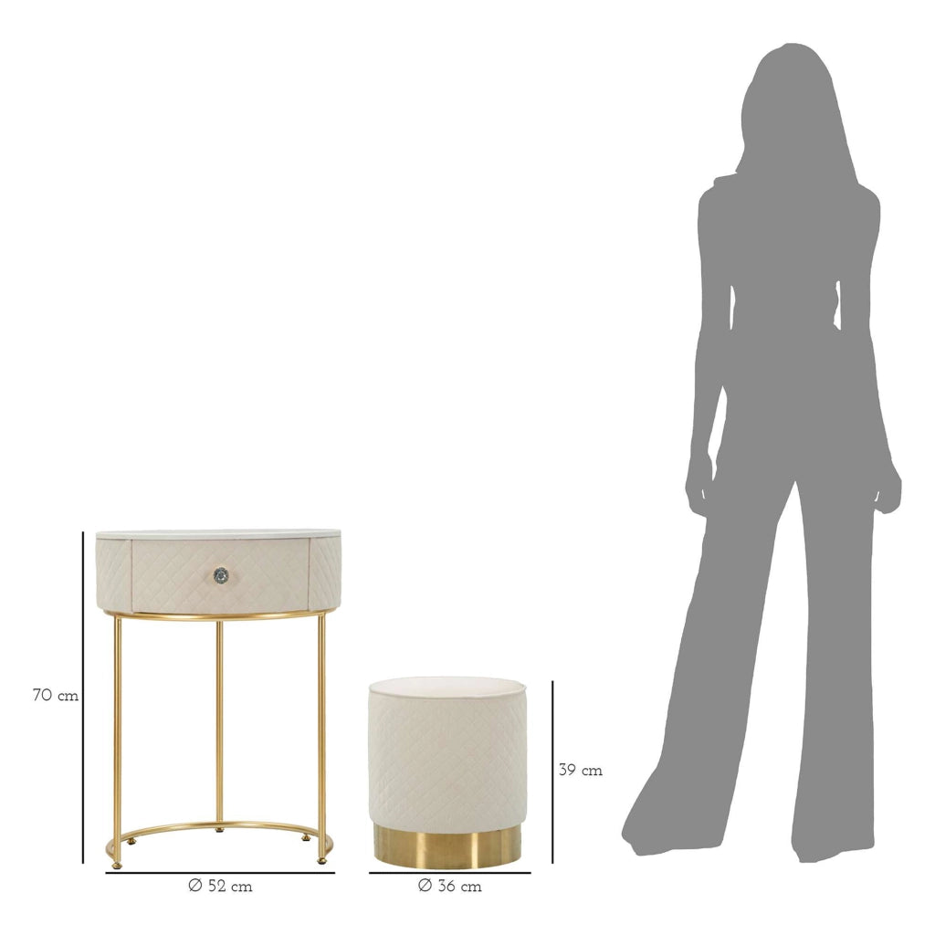 Mobile da Trucco Mbale, Toeletta un Cassetto, 52x52x70h cm Bianco Crema