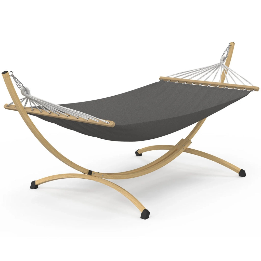 IDMarket - Amaca XL con supporto in metallo effetto legno e tela grigia