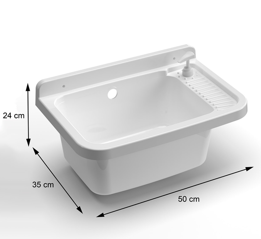 Lavatoio 50x35x24 cm Pilozzo a Parete con Dispenser in Resina Bianco
