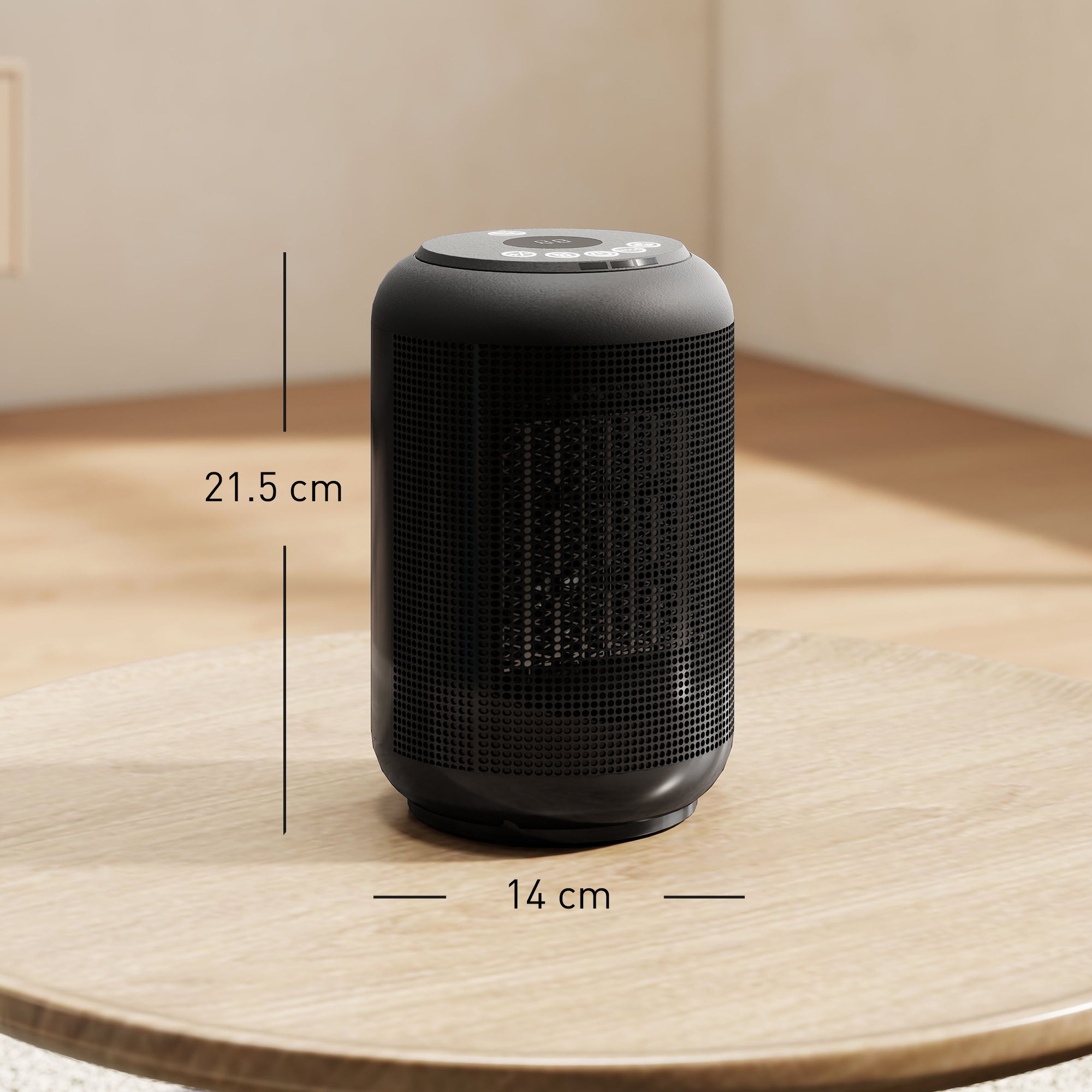 Riscaldatore Elettrico e Regolabile a 3 Modalità 14x14x21,5 cm con Timer 24h in PP e PA Ignifugo Nero