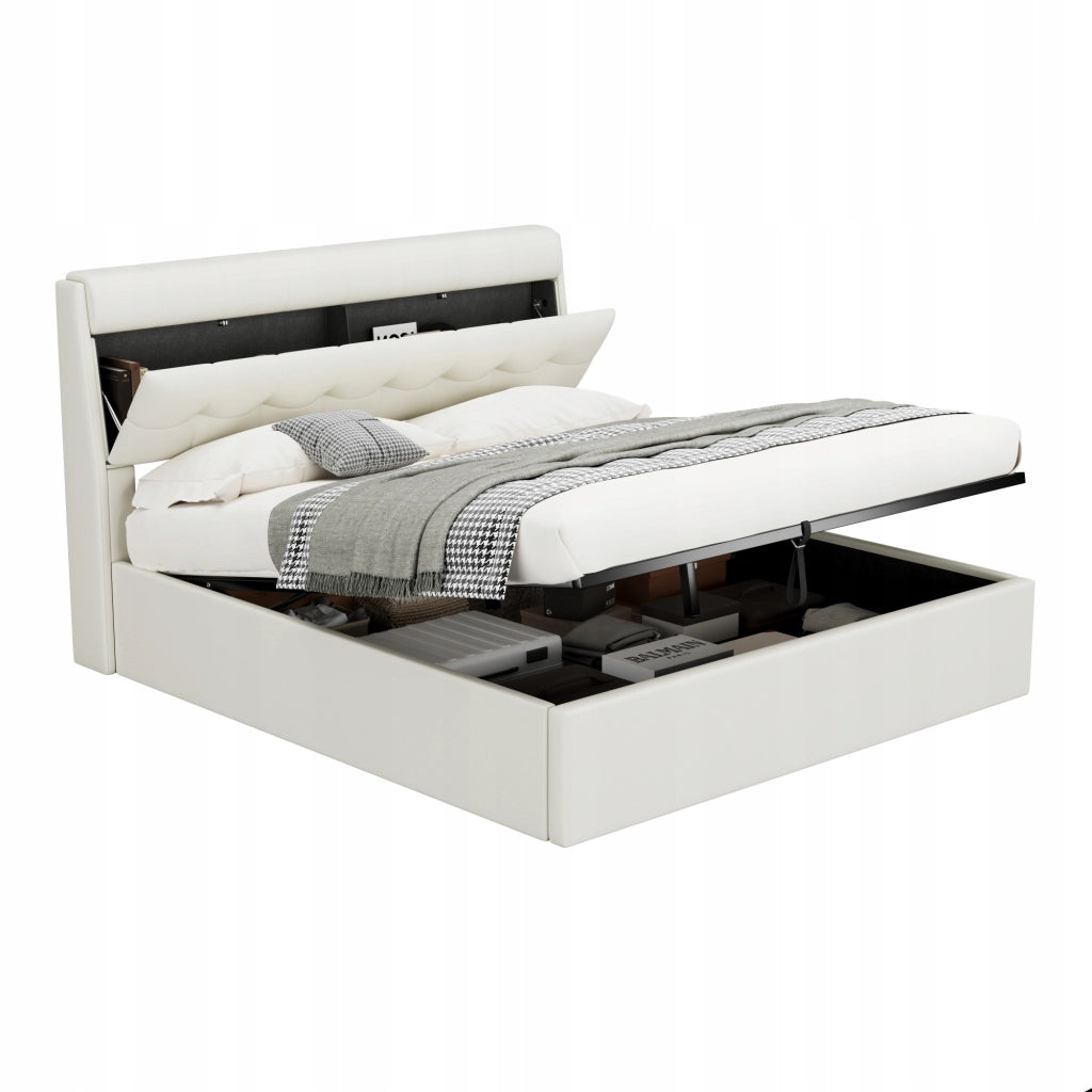 Letto singolo con contenitore - Xylo - 160x200cm, PU, Bianco