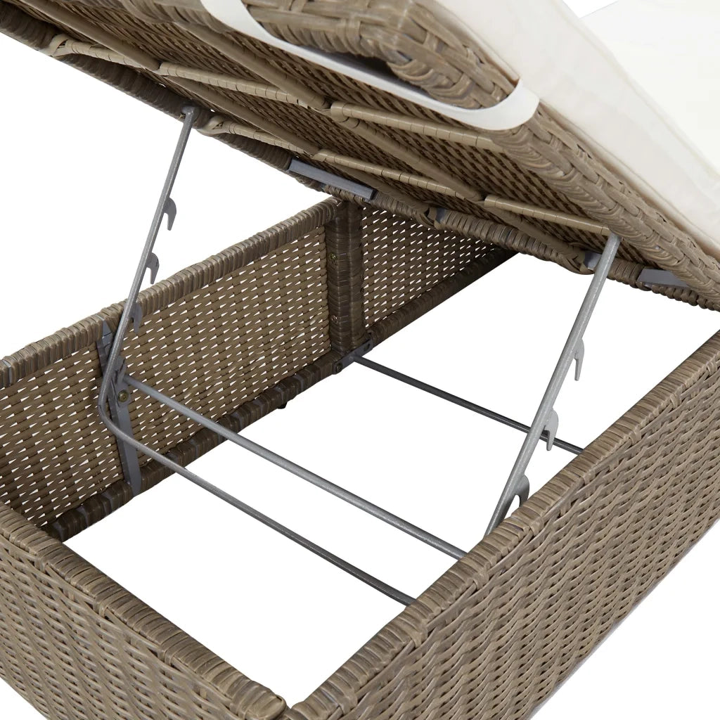 Lettino Prendisole in Polyrattan Marrone e Bianco Crema 310147