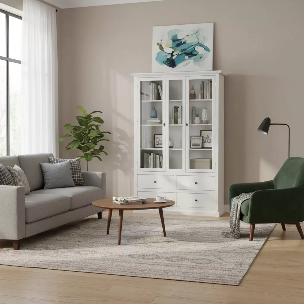 Vetrina arte povera 2 ante 4 cassetti in legno bianco 118x40x185 - Mobili 2G
