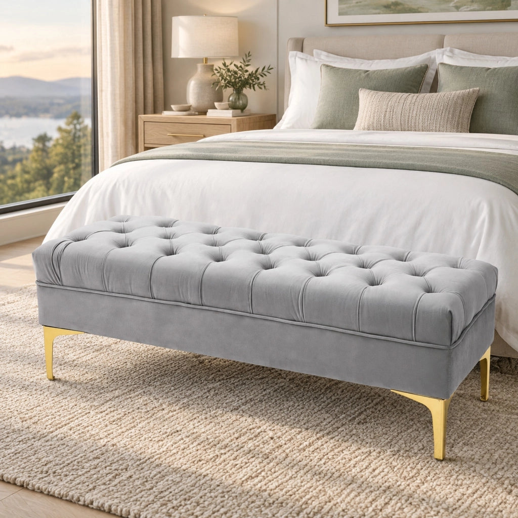 Panca imbottita grigio chiaro 118x45x42 cm