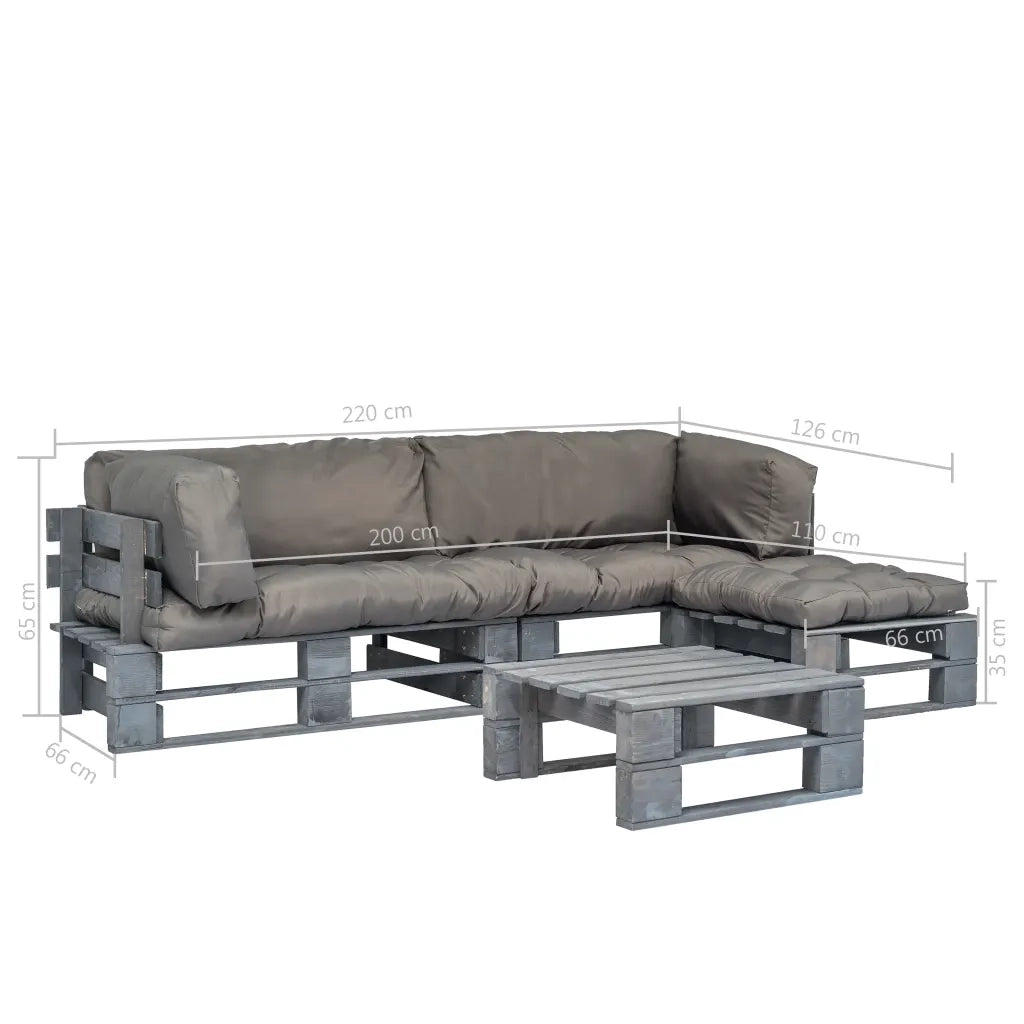 Salotto da Giardino in Pallet con Cuscini Grigi 4 pz in Legno 275312