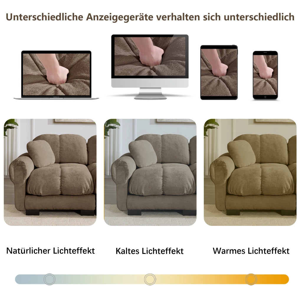 Divano angolare modulare 2 posti con pouf mobile 190x149x90 cm in ciniglia marrone