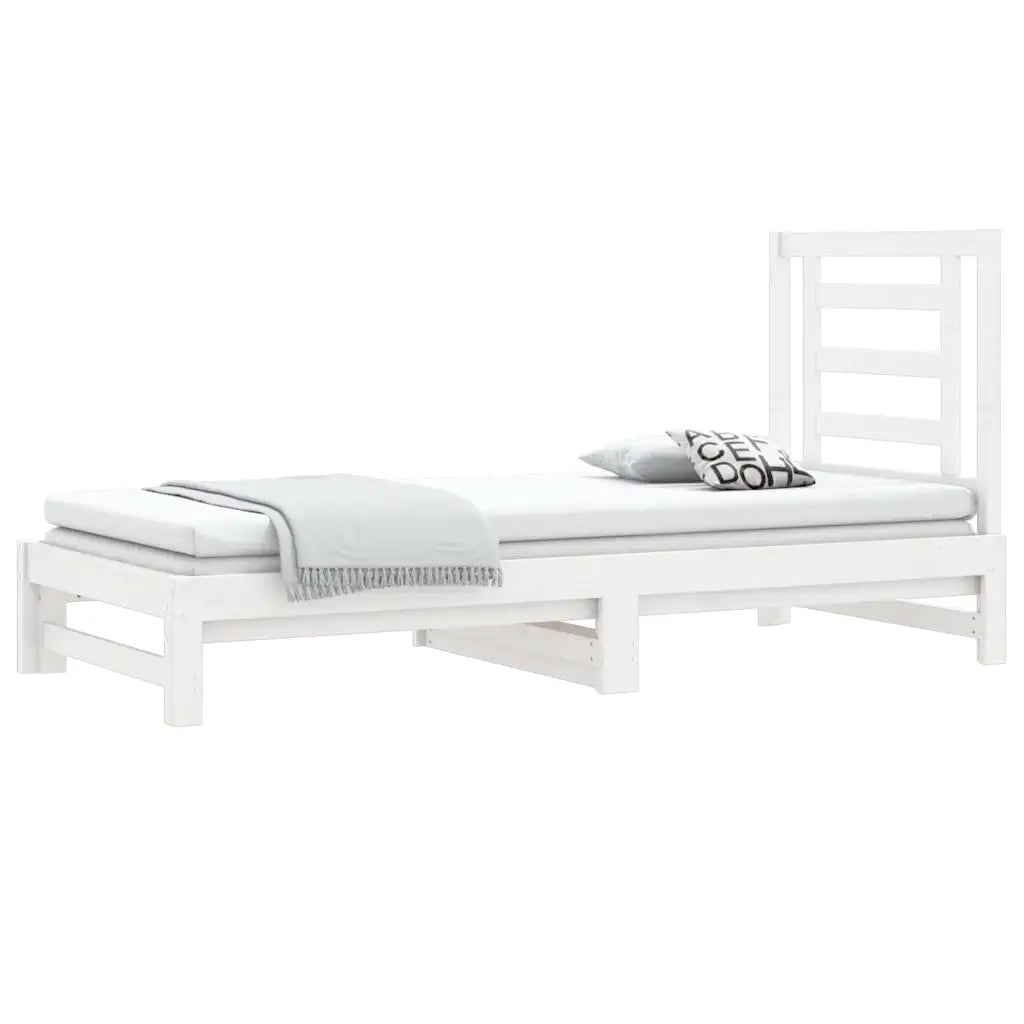 Letto singolo | Letto per adulti | Dormeuse Estraibile Bianca 2x(90x200) cm Legno Massello di Pino