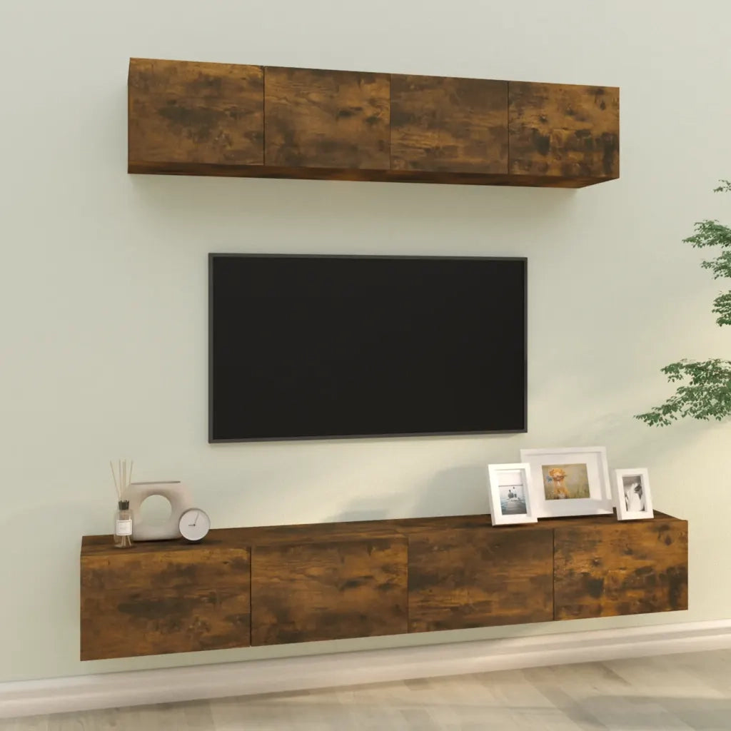 Set di Mobili Porta TV 4 pz | Armadietto TV | Mobile Porta TV Rovere Fumo in Legno Multistrato