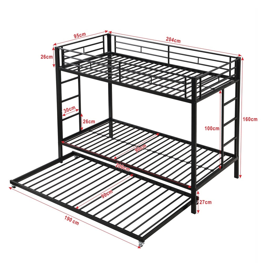 Letto a Castello con Letto Estraibile ¨C MINIMAL ¨C Metallo Nero 90x200