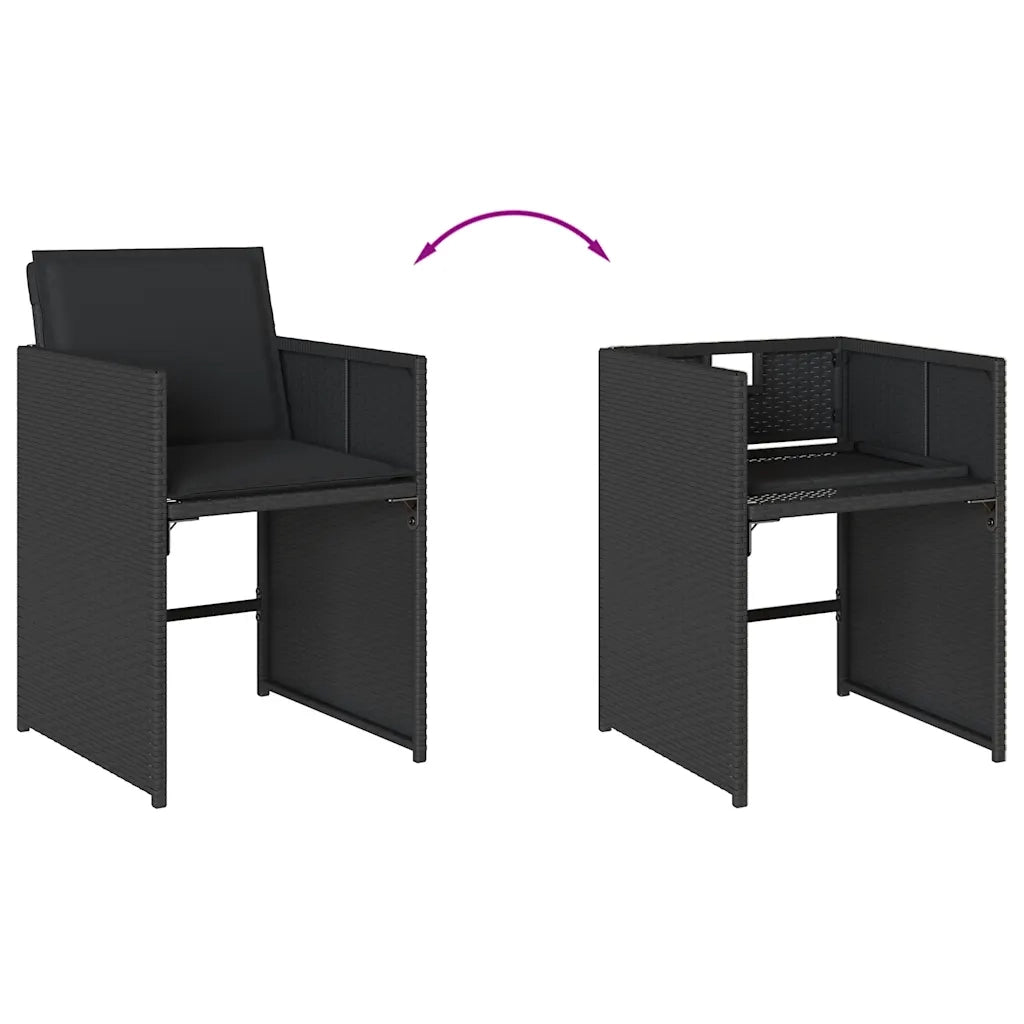 Set da Pranzo da Giardino 15 pz con Cuscini Nero in Polyrattan 3211171