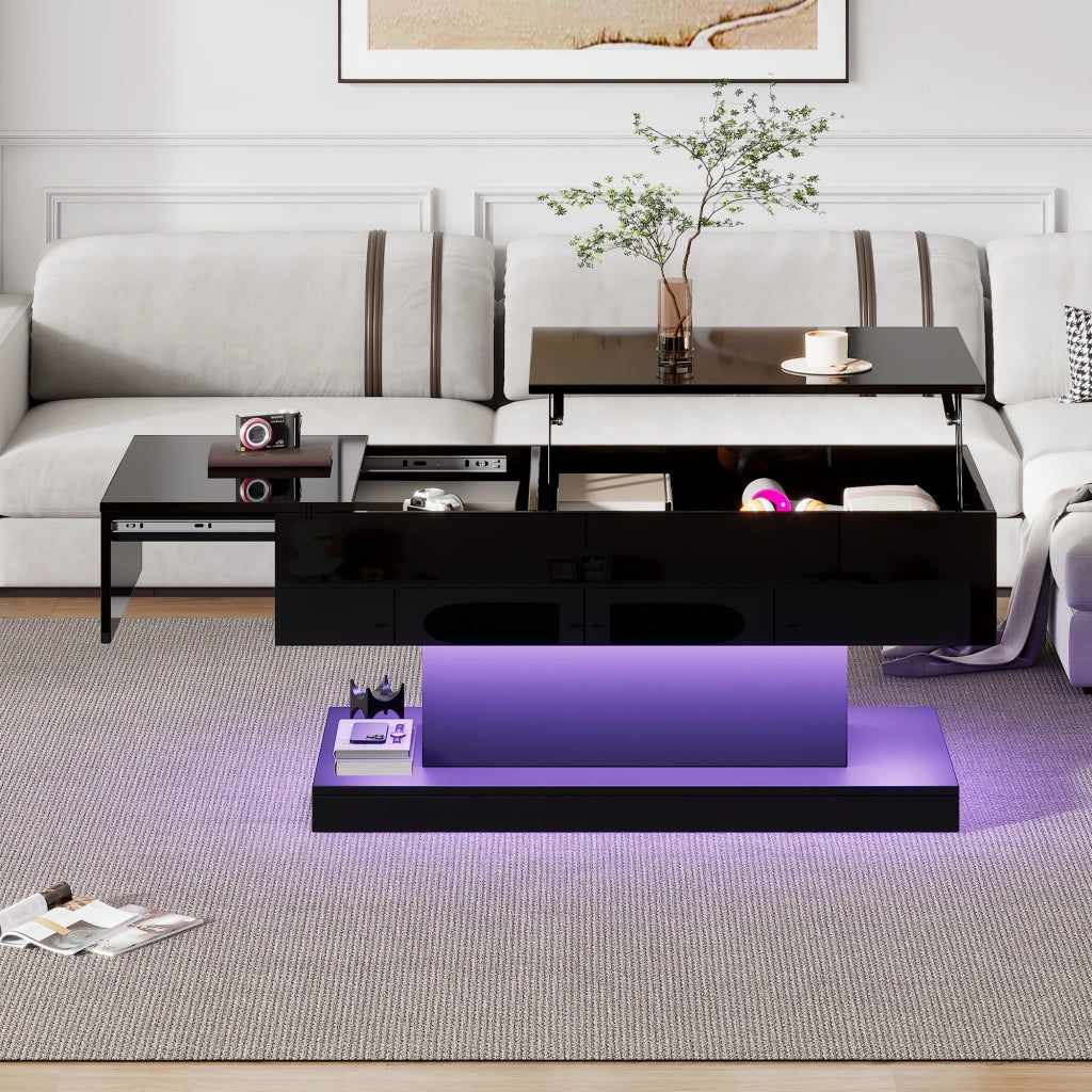 TAVOLINO DA SALOTTO Sollevabile 100x50x45 cm Nero in Pannello di legno con LED
