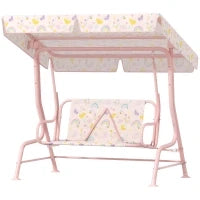 Dondolo per Bambini da Esterno a 2 Posti con Tettuccio Regolabile e Cinture di Sicurezza, 112x75x120 cm, Rosa