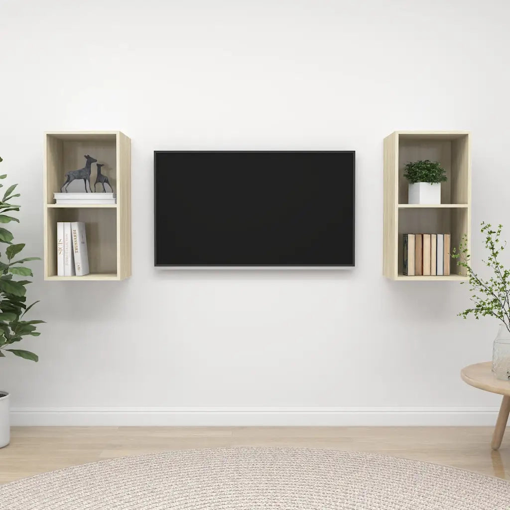 Mobile TV a Parete 2 pz Rovere Sonoma in Truciolato