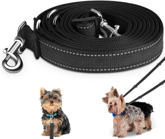 Ripattente doppia cintura per cani in nylon per cani grandi e medi - 3 m x 15 mm (nero fluorescente)