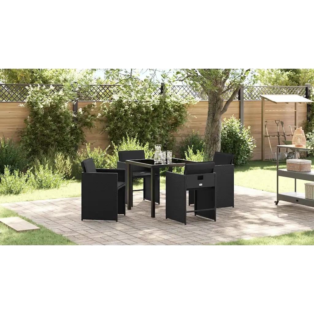 Set da Pranzo per Giardino con cuscino 5 pcs Nero polyrattan