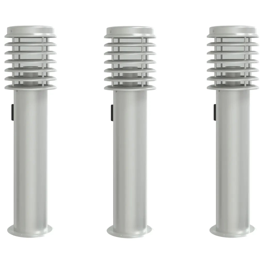 Lampade da Terra Esterni con Presa 3 pz Argento 60 cm Acciaio CFW6917455