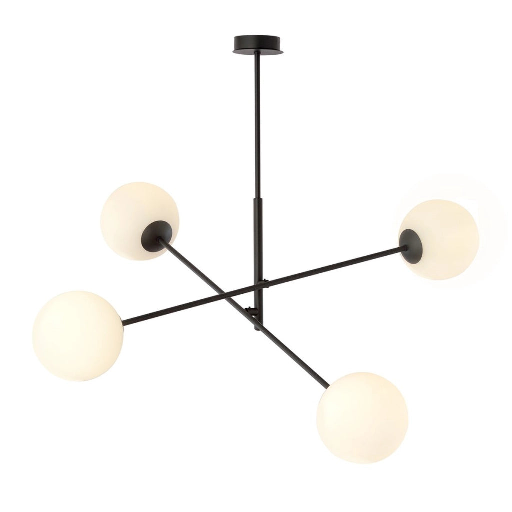 Lampada a sospensione LINEAR in acciaio nero e vetro opalino